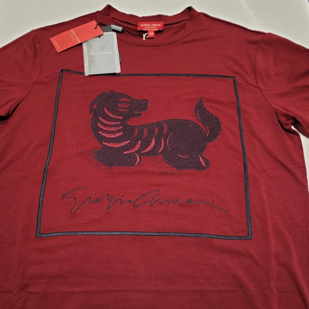 NWT Giorgio Armani Milano Limited Edition Men's T-Shirt Size: 46 S Small Maroon - Picture 2 of 12